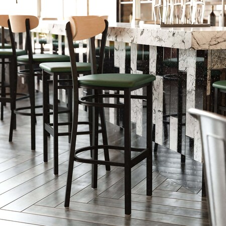 Flash Furniture Green Vinyl Seat Barstool with Natural Wood Back XU-DG6V6GNV-NAT-GG